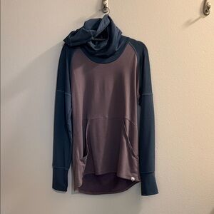 Men's Two-Tone Funnel Neck Hoodie - Slate Blue & Mauve